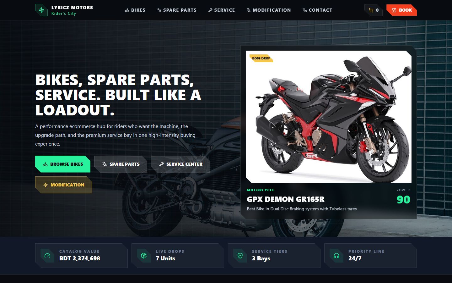 Lyricz Motors home screen
